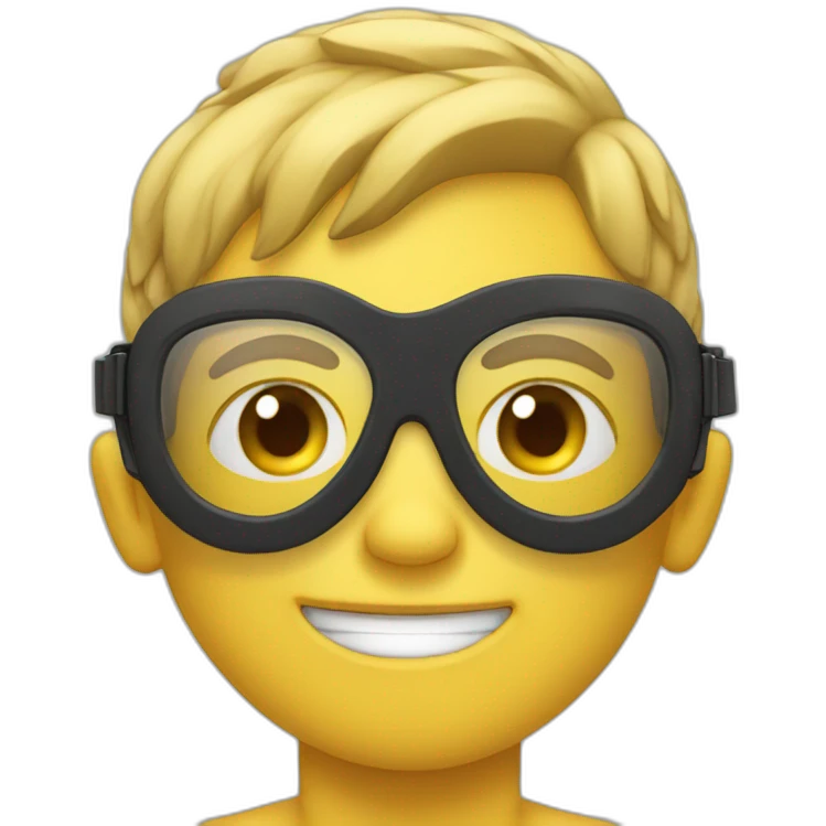 side view of an emoji boy ready to swim with swim goggles emoji