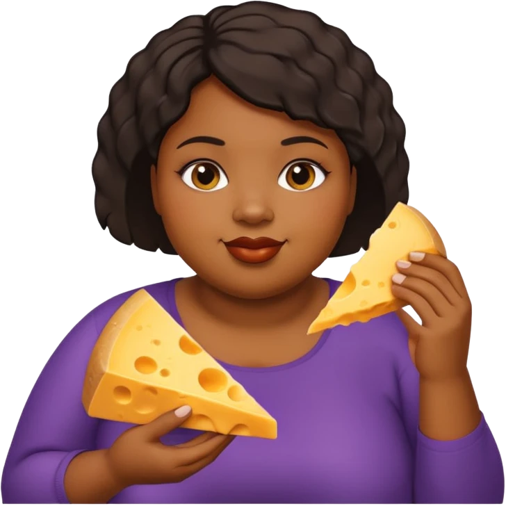 Fat black woman with short hair eating cheese emoji