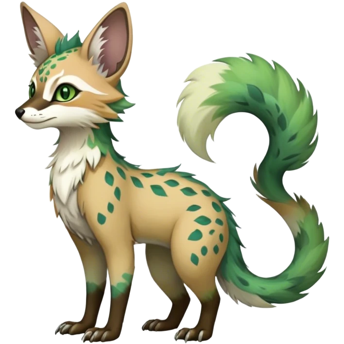Feral Rare Fantasy colorful Vernid-Trico-species by LiLaiRa, random markings, tufted tail, tufted ears, full body emoji
