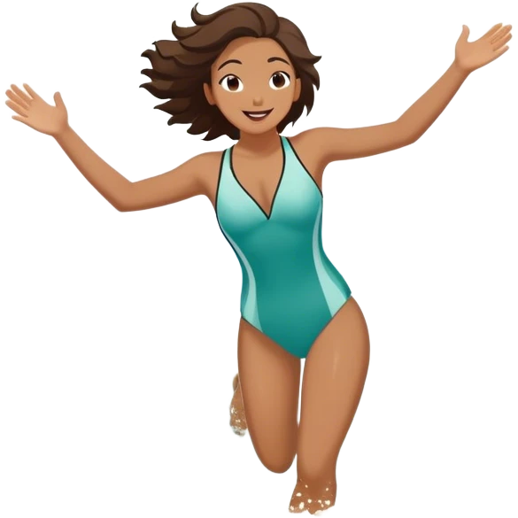 A person running into the ocean with arms wide open, embracing the waves and the moment. The sun shines warmly, and the water sparkles, symbolizing the joy of creating fun and appreciating life’s simple moments. Their footprints in the sand fade as they fully immerse themselves in the present. emoji