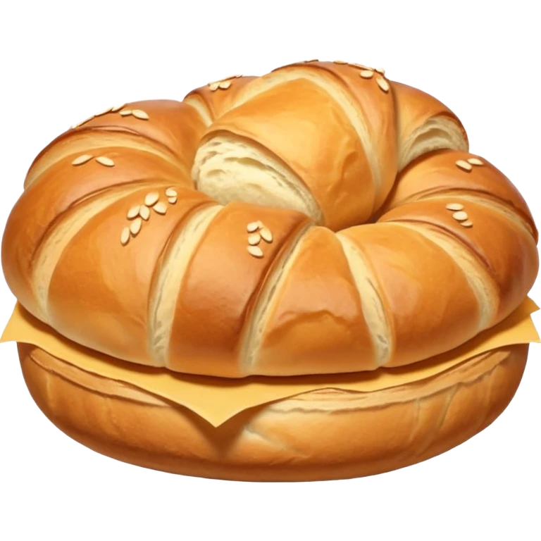 A group of baked goods: a round bread roll beside a small croissant on a warm golden background emoji