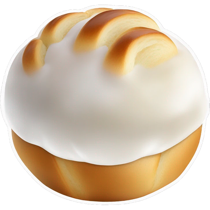Petite boule de brioche ronde coupée en deux de manière verticale avec à l’intérieur de la crème blanche  emoji