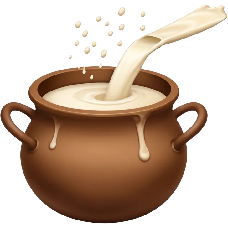 Milk flowing in a brown mud  pot under fire emoji
