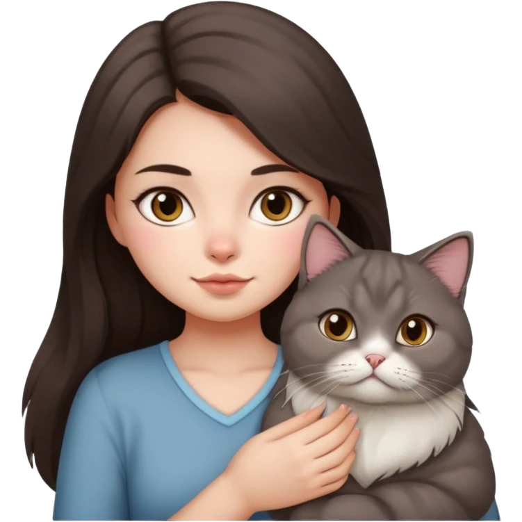 the girl with the long dark brown hair and  blush in her cheeck carry the fat persian PEAKNOSE grey emoji