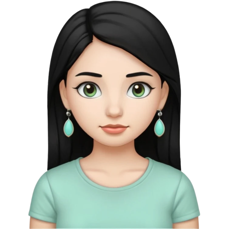 A girl emoji wearing  silver colour jhumka and light mint green colour tshirt with dark black hair emoji