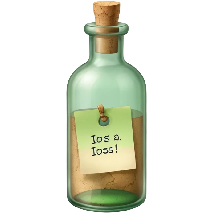 glass bottle with a paper message inside like in movie green old  emoji