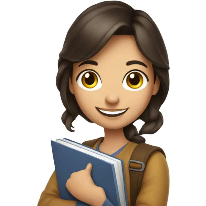 smiling brunette girl portrait holding books emoji