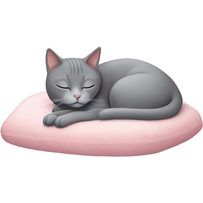 Grey Cat sleeping on pink bed emoji