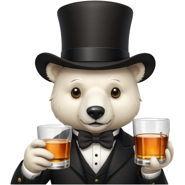 white bear head in a top hat with a whiskey emoji