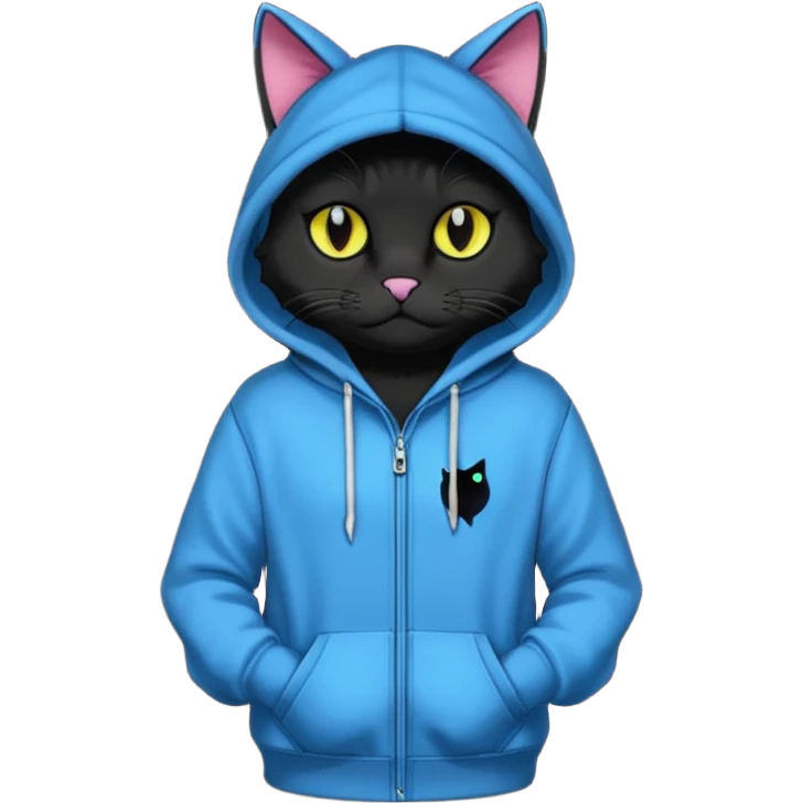 Black cat wearing a hoodie fursona (full body) emoji