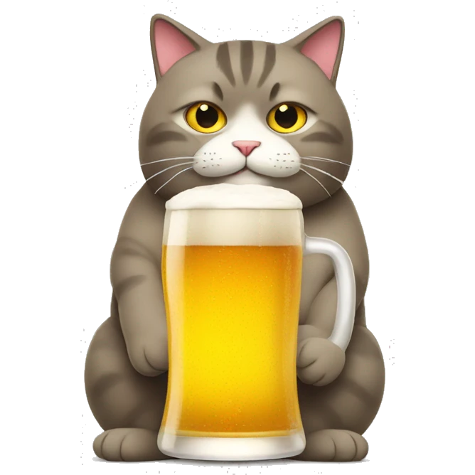 very fat cat with a beer emoji