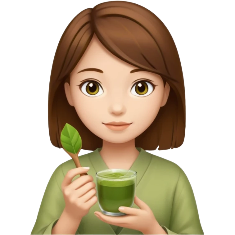 Brown hair girl holding matcha emoji