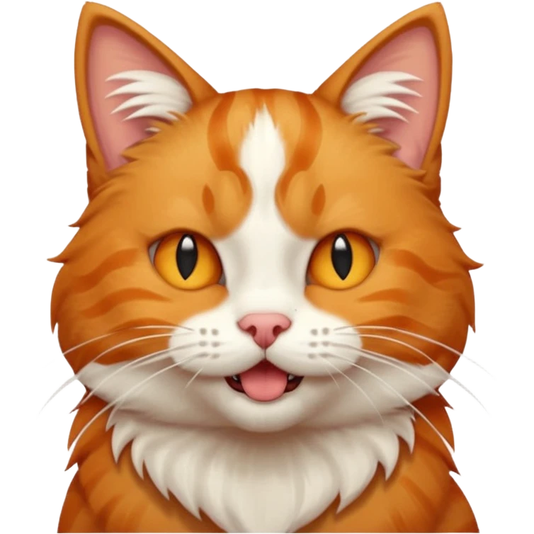 a ginger cat with white stripes on his forehead, a bitten ear, one fang sticking out, winking his right eye emoji