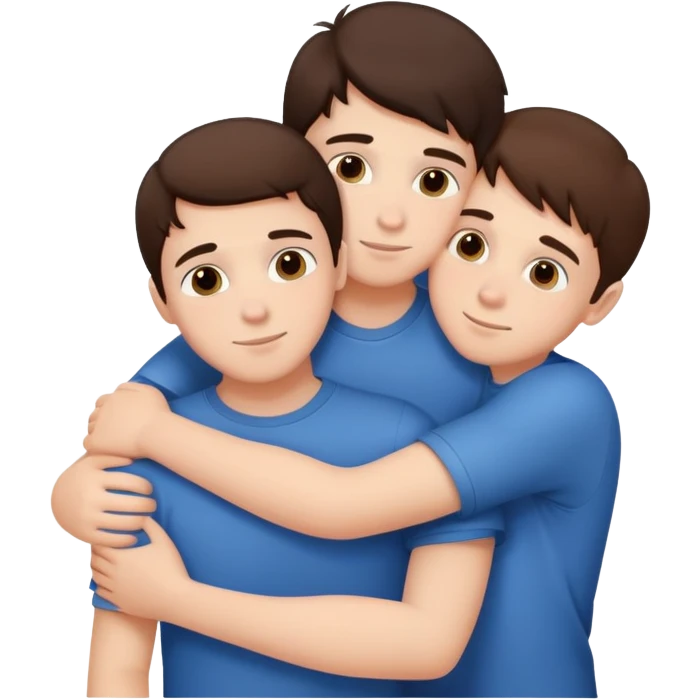 Three young brunette brothers hugging each other emoji