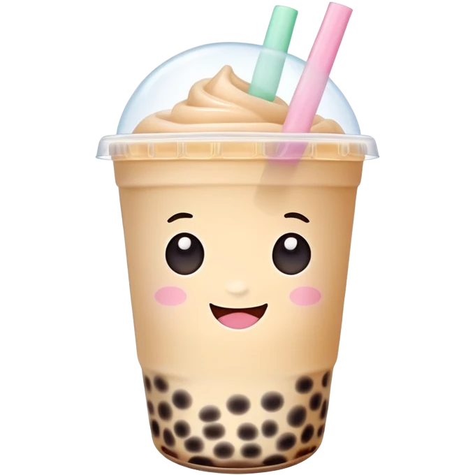 kawaii bubble tea with cute face and pastel colors emoji