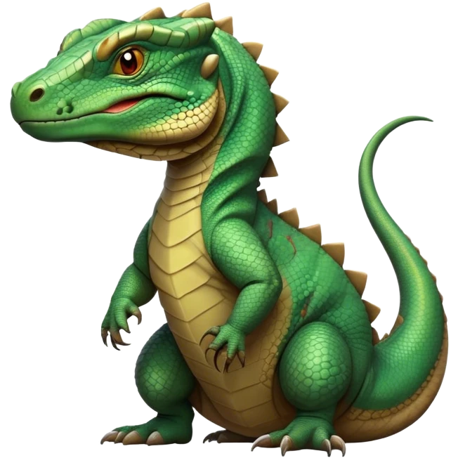 Cinematic Noble Komodo Dragon Lizard Portrait Emoji, Poised and regal, with a rugged, scaled body and powerful stance, deep-set intense eyes and textured, weathered skin, Simplified yet sharp and sophisticated features, highly detailed, glowing with a soft, ancient glow, high shine, intelligent and formidable, stylized with an air of primordial authority, focused and commanding, soft glowing outline, capturing the essence of a watchful and confident guardian that appears ready to stride out of the screen with timeless power! emoji