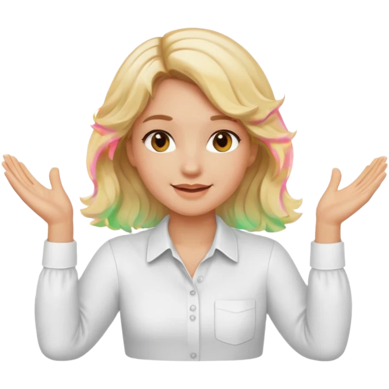 Not guilty hands up smirk girl wavy blonde haie emoji