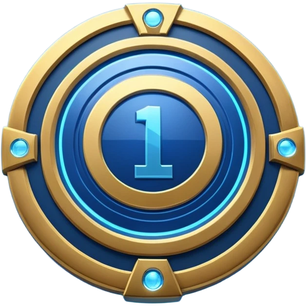 Futuristic achievement medal badge, circular shield emblem with engraved Roman numeral I and subtle “12M” detail, metallic gold and deep blue glow, sci-fi web3 game UI style, polished 3D game asset, soft energy aura, dark background, centered composition, high detail emoji