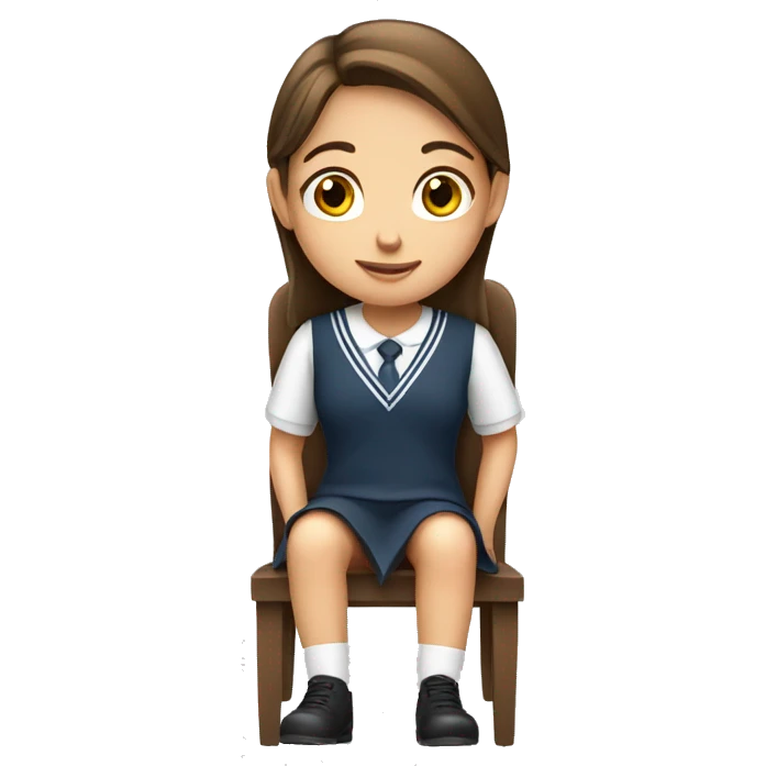 girl with brown hair wearing school uniform siting on chair emoji