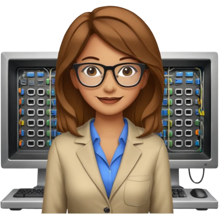 a woman developer in a big mainframe computer emoji