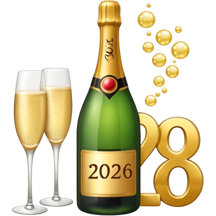 the number 2026 with champagne emoji