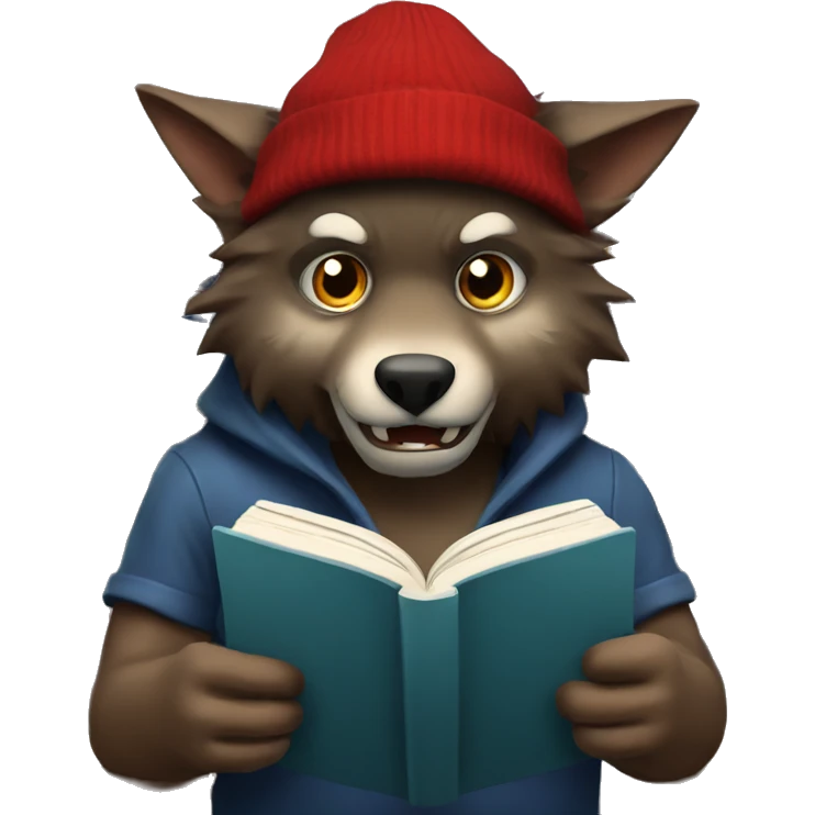 nice werewolf with a beanie reading a book  emoji