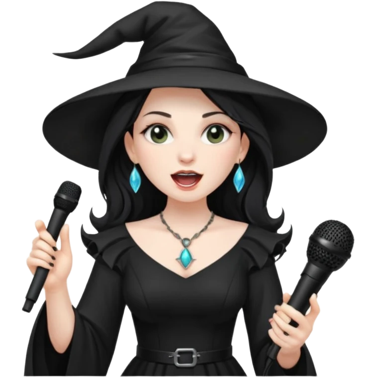 Witch singing with micro, half body emoji