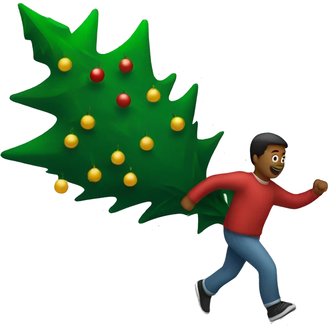 person carrying Christmas tree running emoji