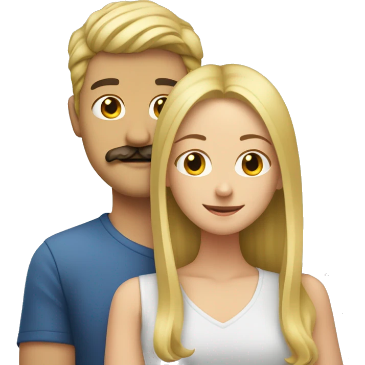 blonde guy with mustache hugging brunette girl  emoji