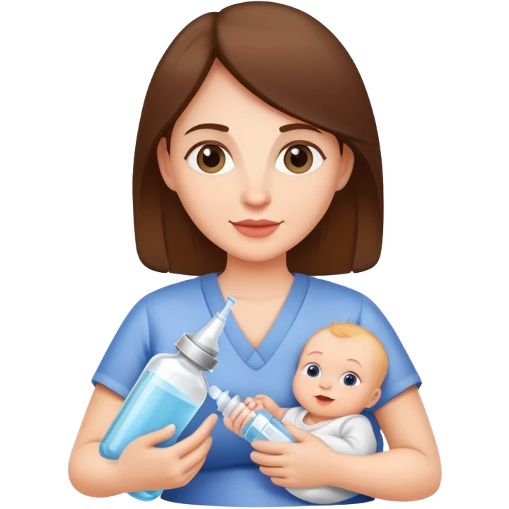 Mother holding a baby bottle with milk and a vaccine syringe emoji