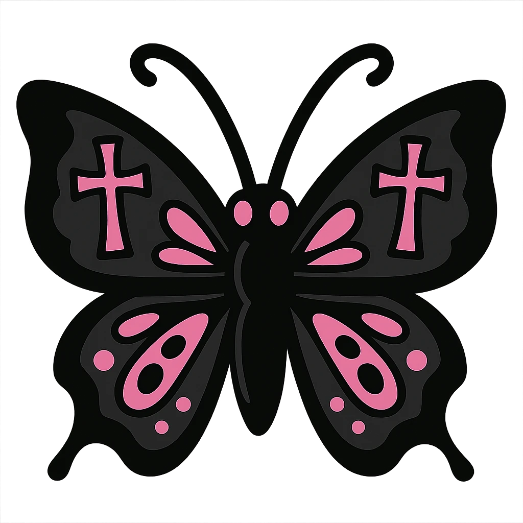 gothic butterfly, black and pink colors emoji