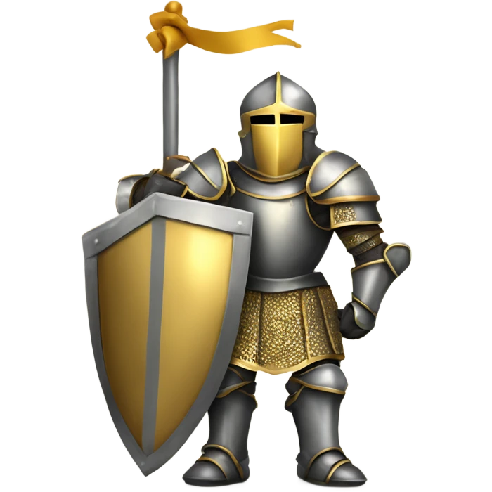 Gold armour knight holding big banner, a Christian very strong faith based warrior emoji
