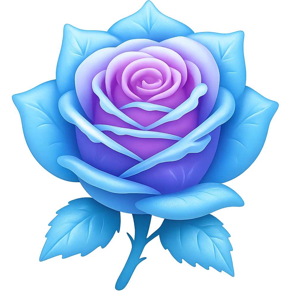 Create an emoji style image of an ice rose with a gradient color effect and no background. Maintain the emoji style look with smooth gradient colors transitioning on the petals and icy texture. emoji