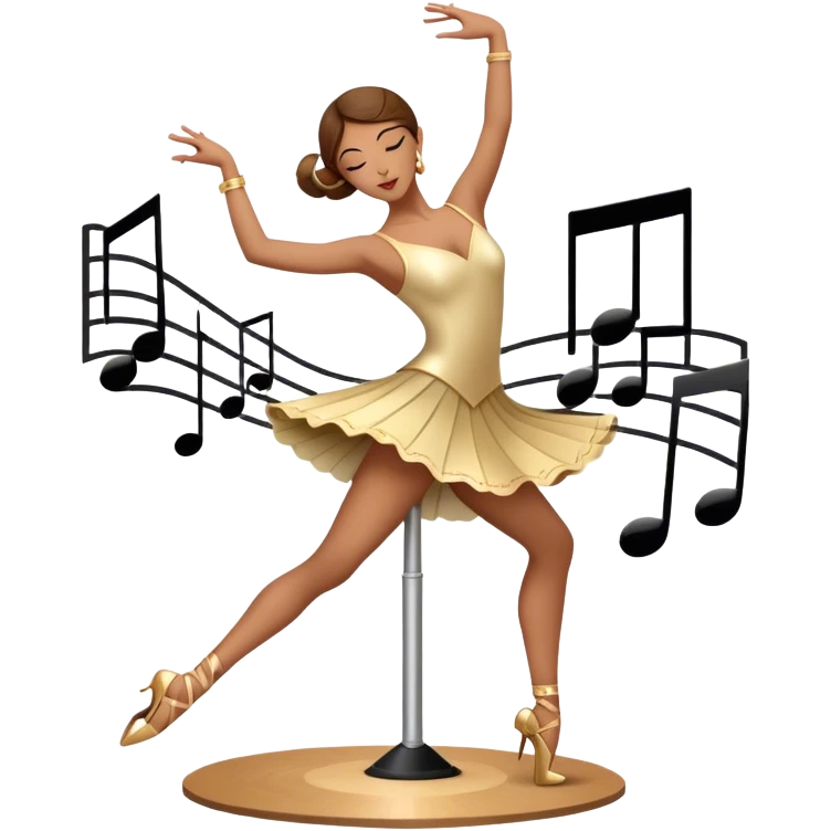 Icon for Choreography: a dancer in a graceful pose with musical notes, a director’s baton, a metronome and a dance floor. The icon should represent the art of choreography, with focus on movement, timing, and creativity. Transparent background. emoji