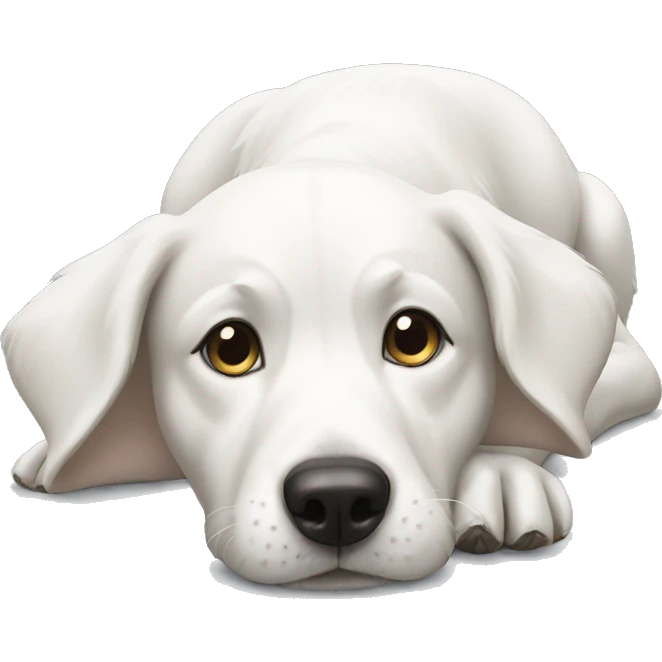 white dog lies and licks its paw emoji