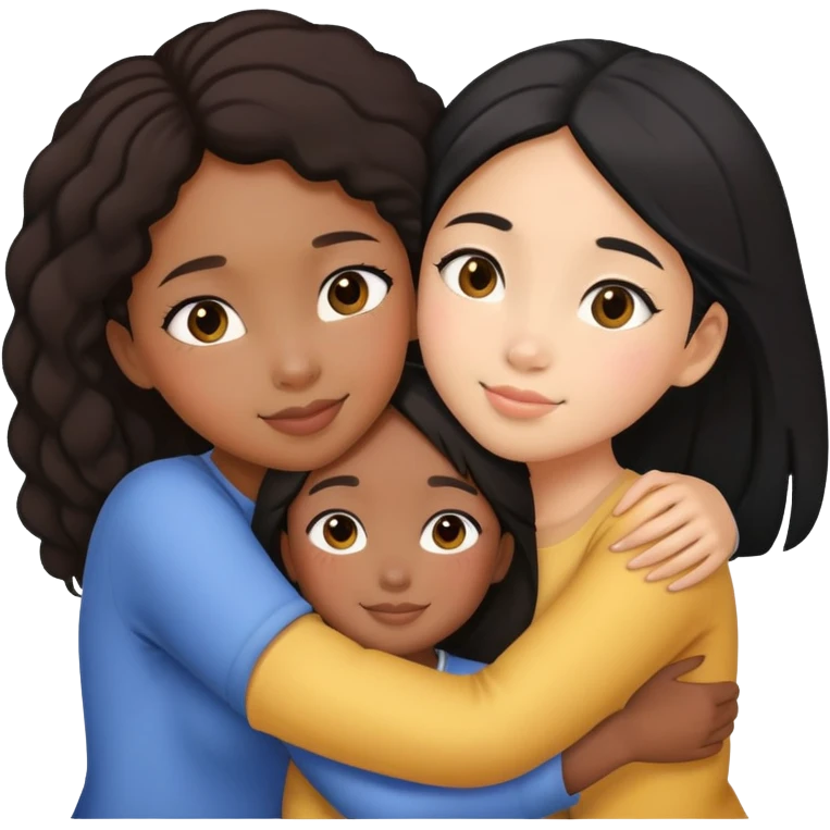 1 black girl, 3 Asian girls, hugging  emoji