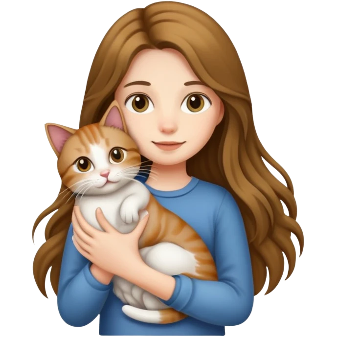 A long-haired girl holding a cat emoji