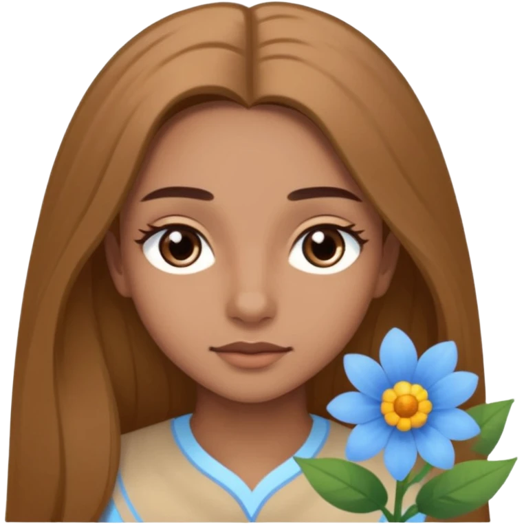 Cheveux un peu plus clair des cils moyen et des sourcils clair des cheveux plus long et une fleur bleu clair emoji
