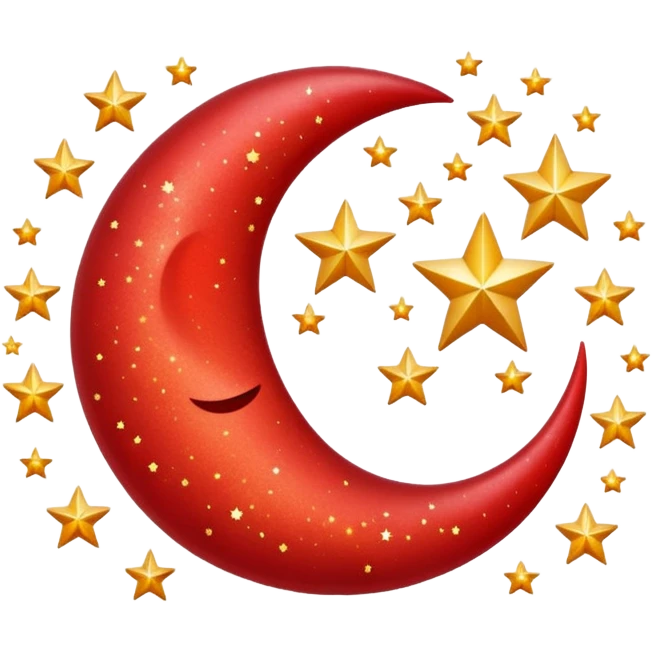 Beautiful sparkly glittery shiny pretty red crescent and stars scenery emoji
