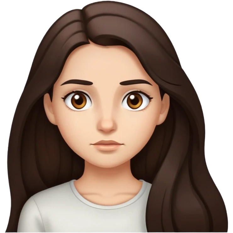 girl with dark brown long hair hazel eyes looking to the left with eyebrows squinted emoji