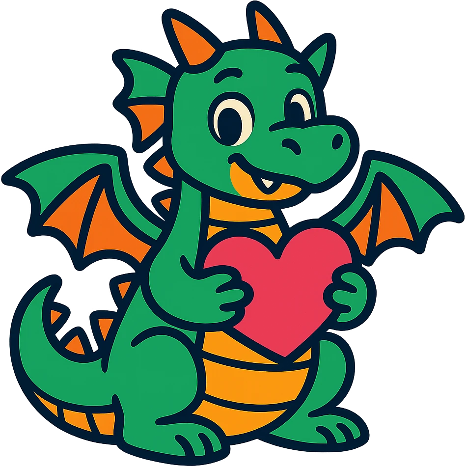 playful little dragon holding a heart emoji