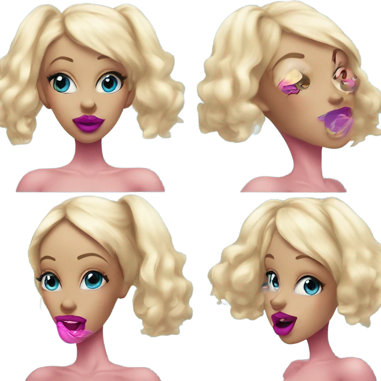  Blonde Gogo dancer ,light blue skinned face, Enid Sinclair wearing ,big floppy bunny ears pink lips  emoji