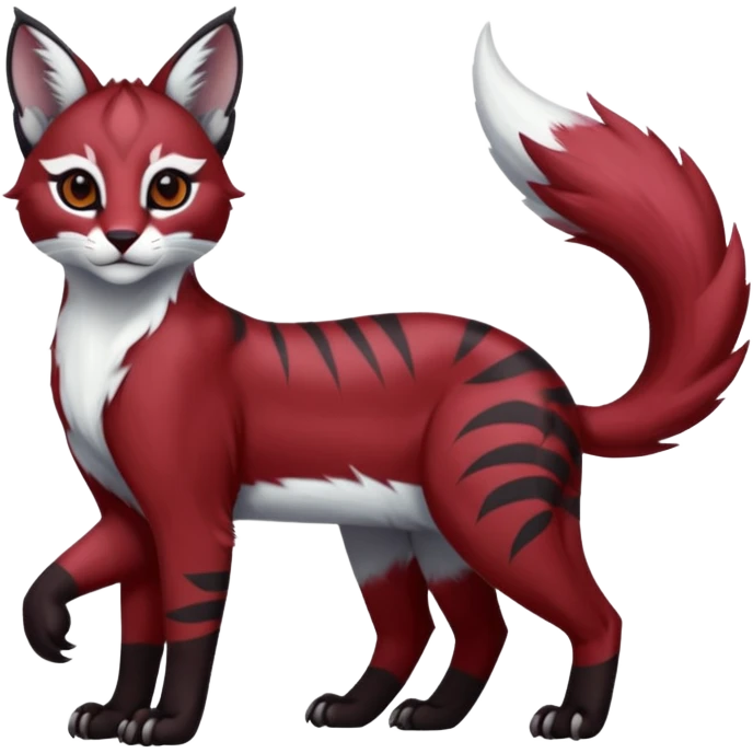 Black red burgundy grey white tribal-marked pastel white glorious divine exotic cute cool beautiful shiny beautiful fantasy-caracal-civet-genet-sergal-vernid-Gryphon-Cacomistle-Trico-oncilla-animal-Fakémon-hybrid-fursona (full body) emoji