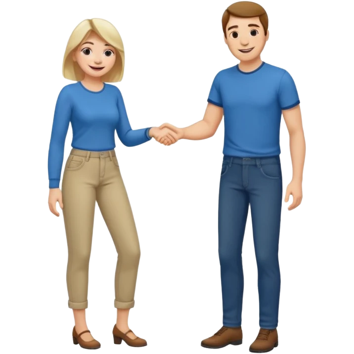 A woman smiling happily and put her hand on the middle of a man's pant and the man moan emoji