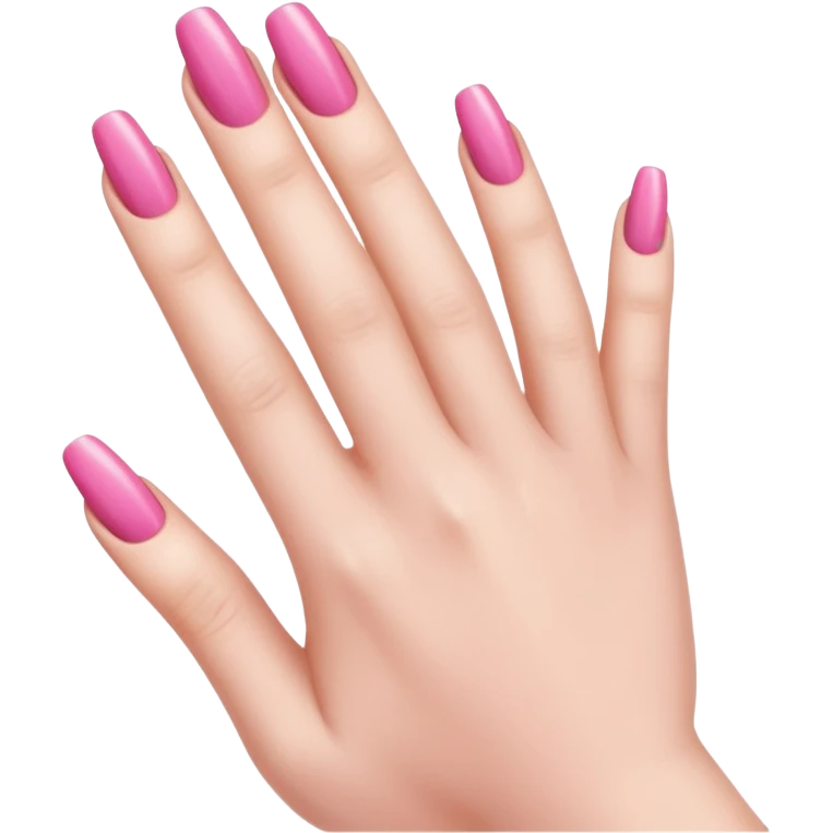 pink close-up of a hand with beautifully manicured nails, glossy pink nail polish, elegant nail shape, soft lighting and shadows, realistic style, emoji