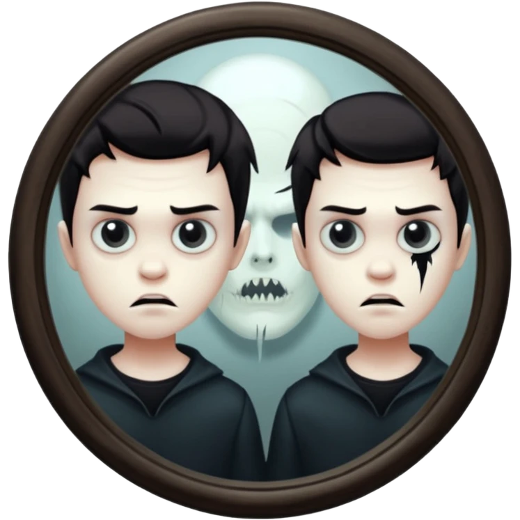 Spooky killer on mirror behind boy emoji