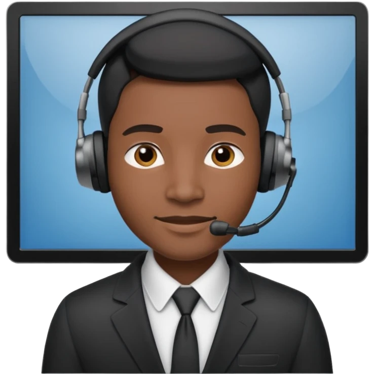 black agent working at a call center, wearing a headset, professional and friendly expression, office background emoji