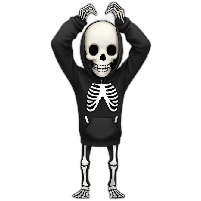 skeleton with skeleton hands in black hoodie get facepalm emoji
