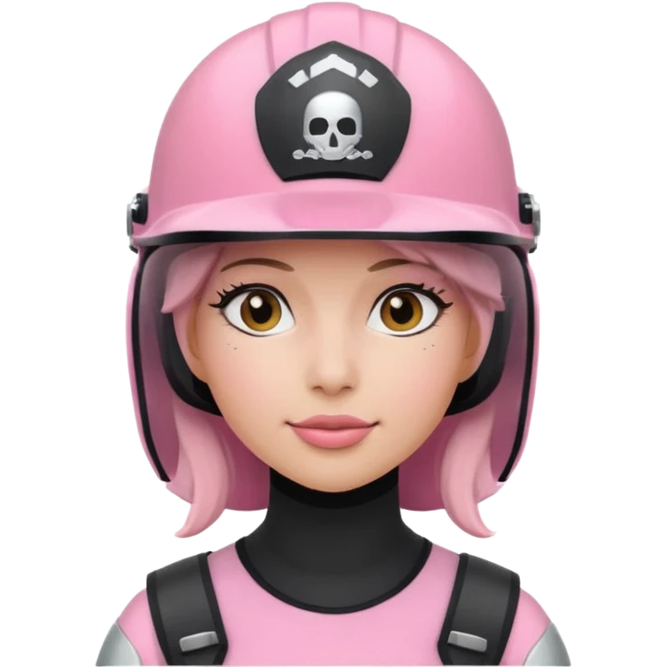 pink power ranger, woman emoji, with helmet on, black visor emoji