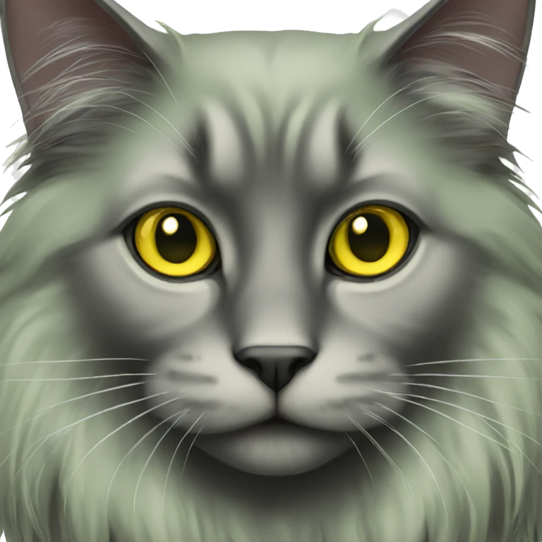 Black long haired cat green yellow eyes emoji